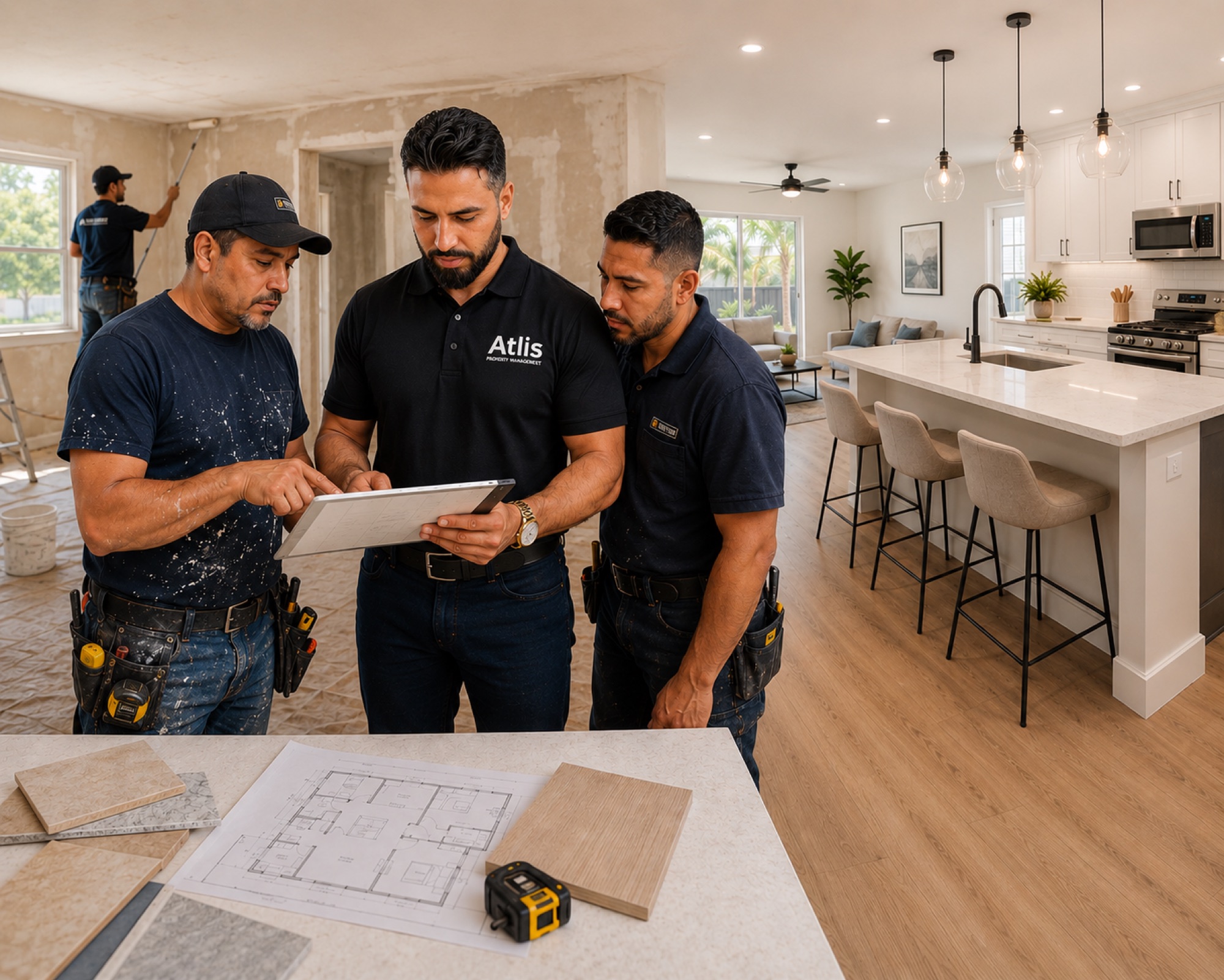 Jean Taveras coordinating a rental renovation with the Atlis maintenance team in Palm Beach County